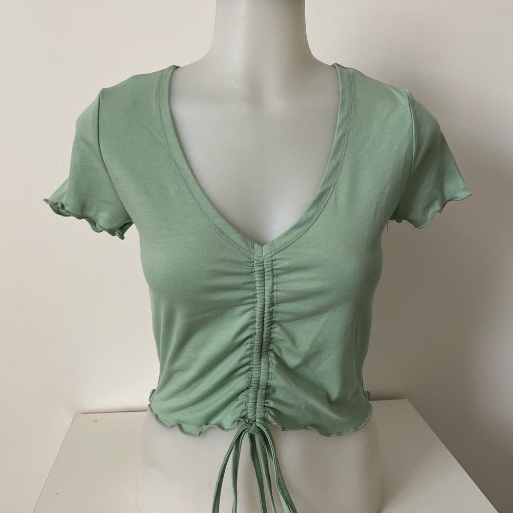 Green Runched Drawstring Crop Top